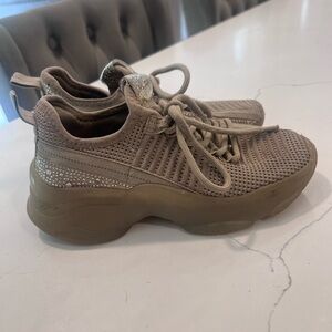Steve Madden Maxima Shoes Sneakers Girls Size 2 Brown Tan Rhinestone Embellished
